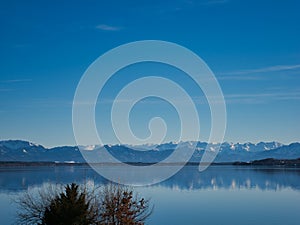 View over Lake Starnberg to the Alps