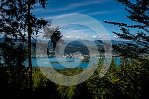 View Over Lake Woerthersee(WÃ¶rther See) And Village Poertschach In Carinthia In Austria photo