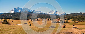 view over landscape Buckelwiesen to Wetterstein Alps, upper bavaria