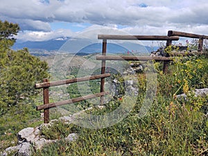 View over Liri Valley from the top of Rocca d& x27;Arce, Lazio, Italy photo