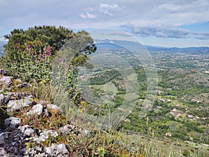 View over the Liri valley from top of Rocca d& x27;Arce, Lazio, Italy photo