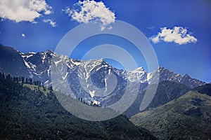 View over the lower section of Himalayan mountains in India, Kullu valley, Himachal Pradesh