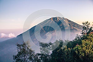 View over Merbabu volcano from Merapi mountain