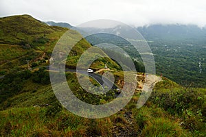 View over Mirador Cerro La Cruz, Anton Valley, Panama with light fog