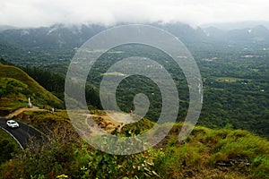 View over Mirador Cerro La Cruz, Anton Valley, Panama with light fog