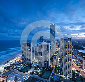 View over the modern city at dusk