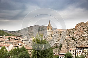 View over Montalban town and the Church of Santiago, province of Teruel, Spain photo