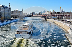 View over Moscow River toward Kremlin in Moscow, Russia