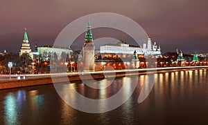 Night View over the Moskva River to the Kremling in Moscow at night photo