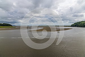 A view over the mouth of the Taf estuary at low tide at Laugharne, Pembrokeshire, South Wales