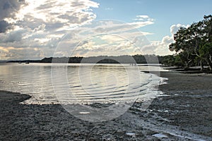 View over mud flats on Bribie Island over Pumicestone Passage in Queensland Australia