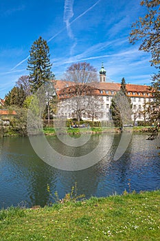 View over the Neckar to the Carmelite Monastery in Rottenburg am Neckar