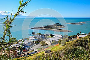 View over Nelson and the coastline from Princes Drive Lookout, South Island, New Zealand