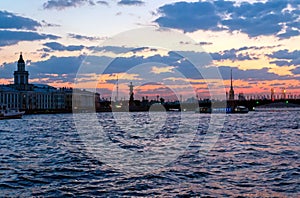 View of over Neva River at White Nights. White nights in the city of St. Petersburg. Russia