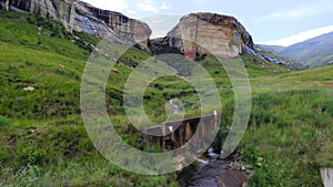 View over old main road bridge and the Little Caledon River, Golden Gate Highlands National Park