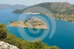 View over Orhaniye bay near Marmaris resort town in Turkey.