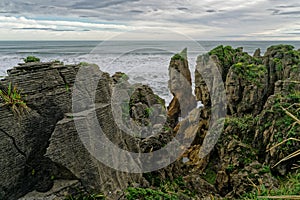 View over The Pancake Rocks at Punakaiki, Greymouth, West Coast, South Island, New Zealand