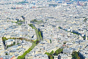 View over Paris from above to Triumphal arch and Elysian Fields / champs Elysees