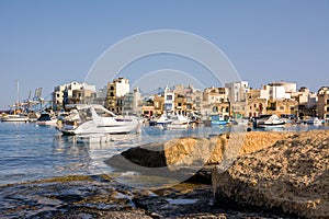 View over part of Marsaxlokk Harbor on the Island of Malta