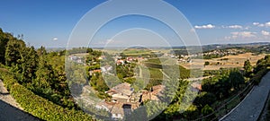 View over the Po Valley from the mountains of Piedmont from the village of Camino during the day