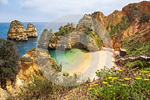 View over Praia do Camilo, beach near Lagos in the Algarve, Portugal