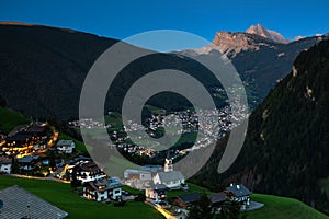 View over Pufels, Bulla, in evening light, South Tyrol