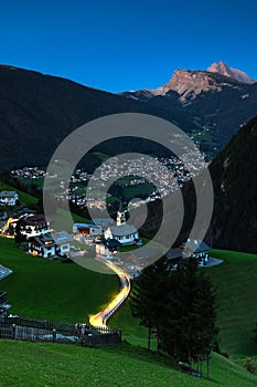 View over Pufels, Bulla in evening light, South Tyrol