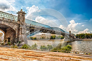 View over Pushkinsky Pedestrian Bridge in central Moscow, Russia