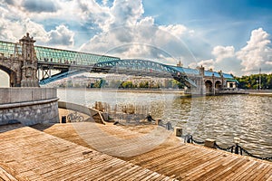 View over Pushkinsky Pedestrian Bridge in central Moscow, Russia