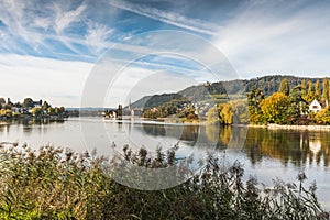 View over the Rhine to the old town of Stein am Rhein