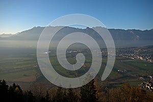 View over the rhine valley from Planken in Liechtenstein 11.11.2020 photo