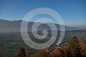 View over the rhine valley from Planken in Liechtenstein 11.11.2020 photo