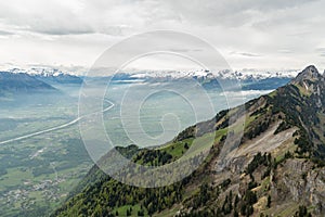 View over the rhine valley from the top of the mount hoher Kasten in Switzerland