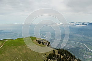 View over the rhine valley from the top of the mount hoher Kasten in Switzerland