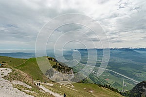 View over the rhine valley from the top of the mount hoher Kasten in Switzerland