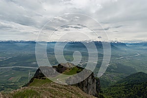 View over the rhine valley from the top of the mount hoher Kasten in Switzerland