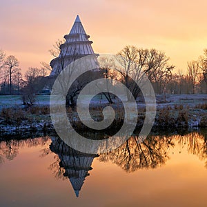 View over the river Alte Elbe in Magdeburg at sunrise