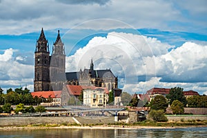 View over the river Elbe to Magdeburg, Germany