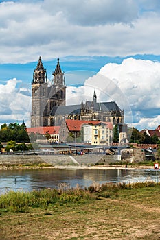 View over the river Elbe to Magdeburg, Germany