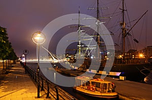 View over the river Liffey at night.