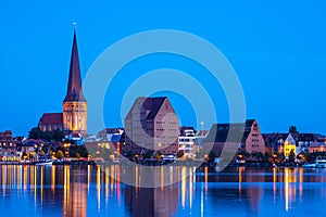 View over the river Warnow to the city Rostock, Germany