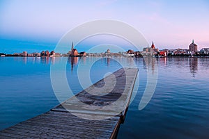 View over the river Warnow to the city Rostock, Germany