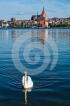 View over the river Warnow to the hanseatic town Rostock, Germany