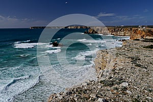 View over rocky clifftops, Mediterranean Sea. Spain.