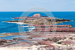 View over the rocky coastline at Heycock Point, known for whale watching, scenic coastal views and and birdwatching, in Ben Boyd