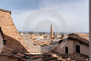 View over the roofs of Siena towards the Torre Magna, seen from the roof of the Siena cathedral