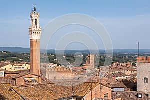 View over the roofs of Siena towards the Torre Magna, seen from the roof of the Siena cathedral