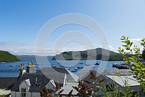 View over the rooftops to Portree Harbour, Isle of Skye