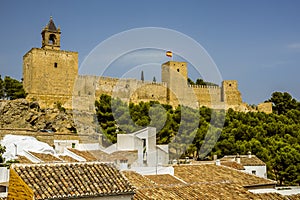 A view over the rooftops towards the Alcazaba of Antequera, Spain