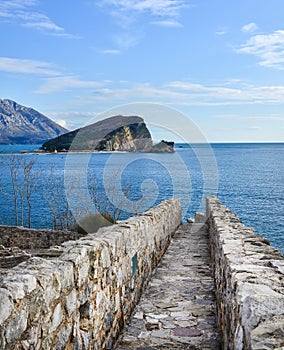 The view over Saint Nikolas island and the Adriatic sea from the
